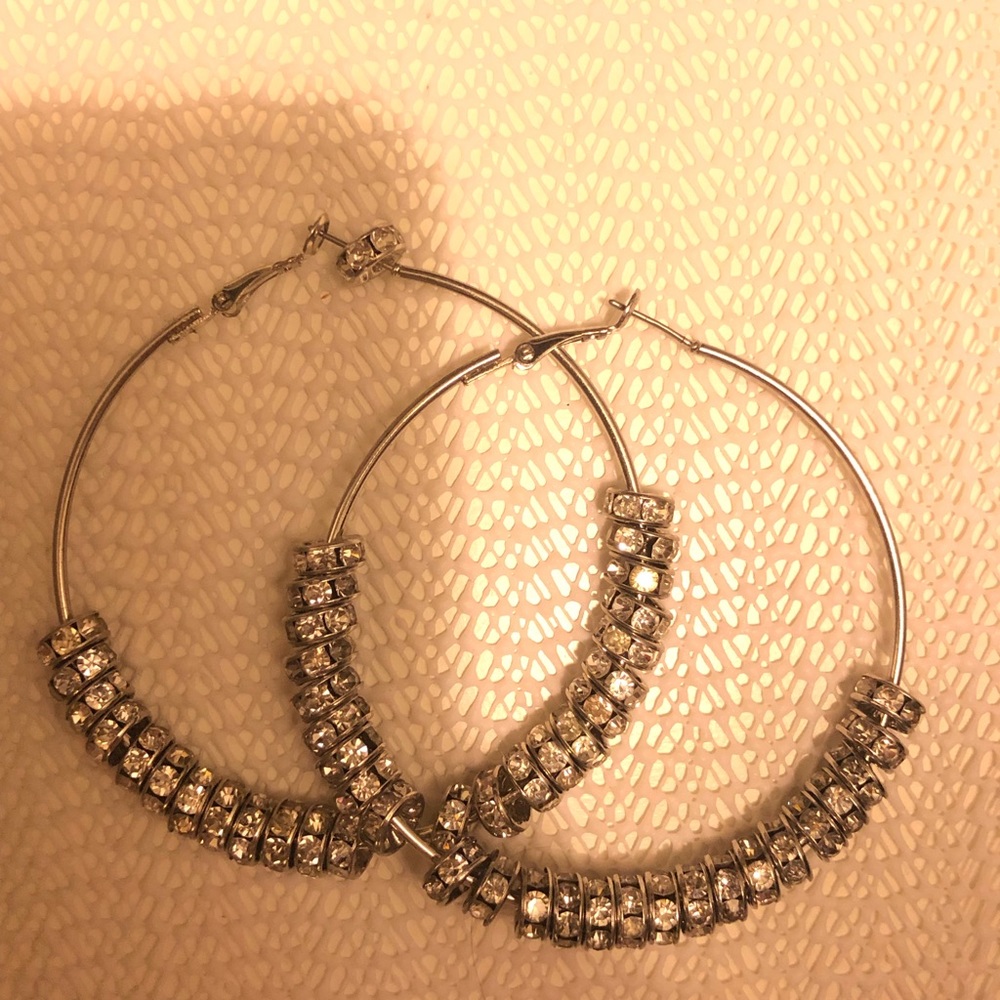 Bejeweled Silver Hoop Earrings